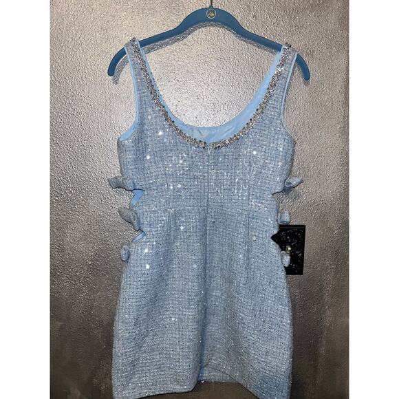 Self-Portrait Cocktail Wedding Prom Powder Blue Tweed Sequin Beaded Mini Dress - Picture 8 of 11